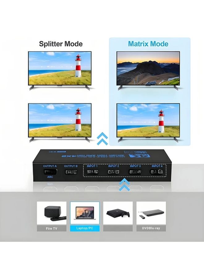 J2 4K 60Hz HDTV Matrix Switch 4x2 مع ARC الصوتي البصري مقياس ستيريو جهاز التحكم عن بعد بالأشعة تحت الحمراء - Image 4